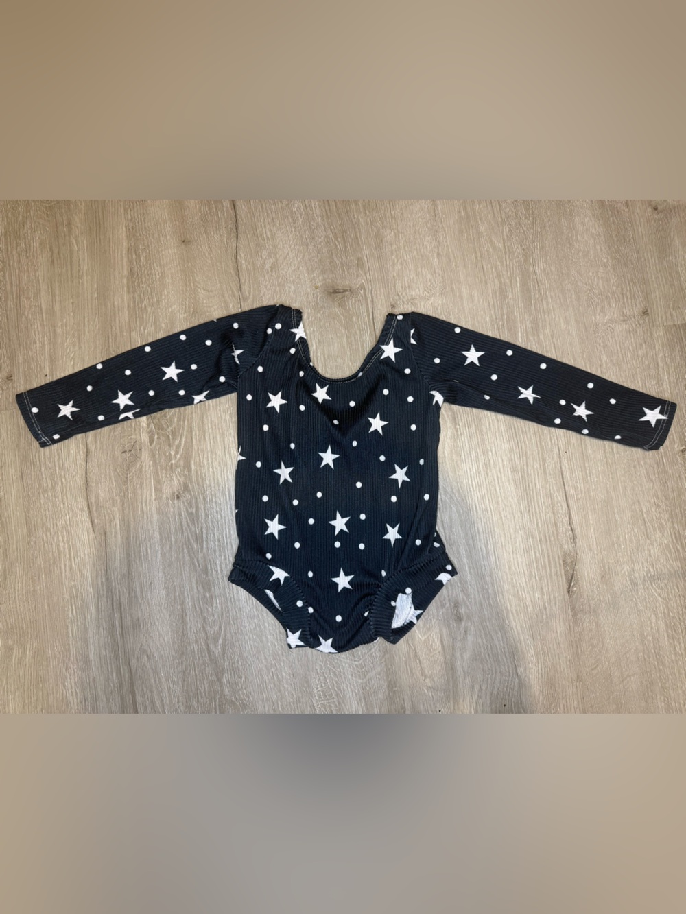 Kids Long-Sleeve Star Print One-Piece - Black